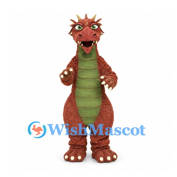 Dragon Mascot Costume in Rust Red with Green Belly and Wings