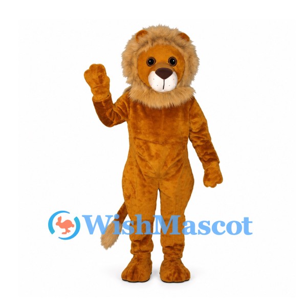 Lion Mascot Costume in Orange with Tan Mane and Round Face