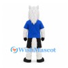 Horse Mascot Costume in White with Blue Shirt and Black Shorts