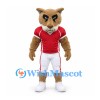 Cougar Mascot Costume in Tan with Red Football Jersey and White Trousers