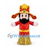 God of Wealth Mascot Costume in Red and Gold Robe with Ornate Hat