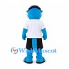Otter Mascot Costume in Blue with White Shirt and Black Shorts