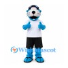 Otter Mascot Costume in Blue with White Shirt and Black Shorts