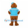 Beaver Mascot Costume in Brown with Blue Sailor Outfit and Red Scarf