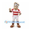 Dog Mascot Costume in Red Striped Sports Shirt with Silver Helmet