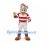 Dog Mascot Costume in Red Striped Sports Shirt with Silver Helmet