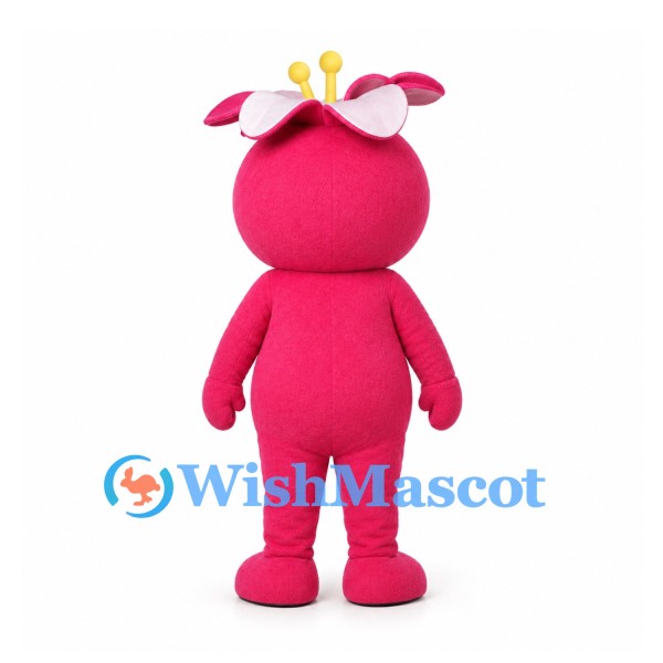 Flower Character Mascot Costume in Magenta with Pink Petals and Yellow Stamens