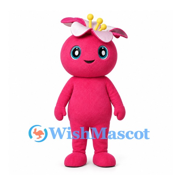 Flower Character Mascot Costume in Magenta with Pink Petals and Yellow Stamens