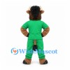 Bull Mascot Costume in Brown with Green Sports Uniform and White Headband