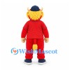 Bull Mascot Costume in Red with Yellow Hair Navy Cap and Red Jacket