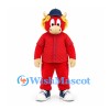 Bull Mascot Costume in Red with Yellow Hair Navy Cap and Red Jacket
