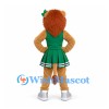 Lion Mascot Costume in Tan with Green Cheerleader Dress and Hair Bow