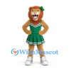 Lion Mascot Costume in Tan with Green Cheerleader Dress and Hair Bow