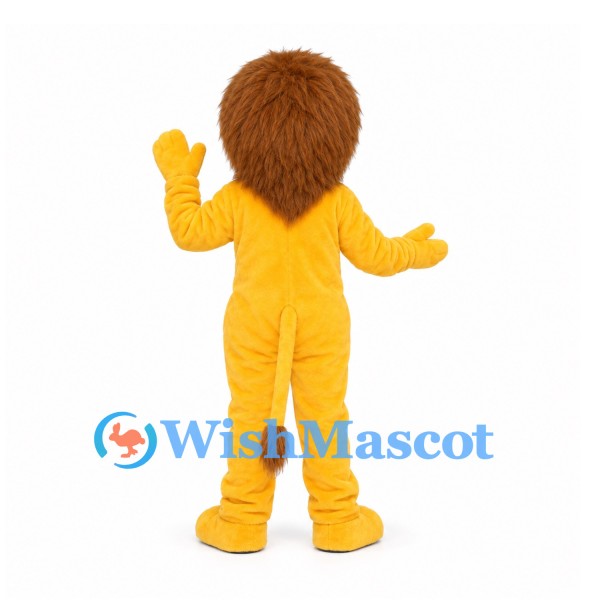 Lion Mascot Costume in Yellow with Brown Mane and Long Tail