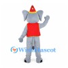 Elephant Mascot Costume in Gray with Red Circus Vest and Party Hat