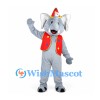 Elephant Mascot Costume in Gray with Red Circus Vest and Party Hat
