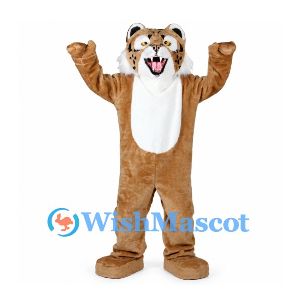 Tiger Mascot Costume in Brown and White with Raised Paws