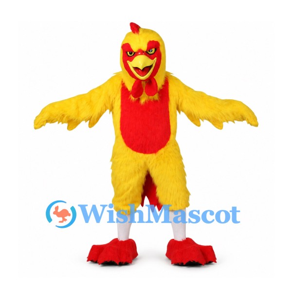 Rooster Mascot Costume in Yellow and Red with Spread Wings