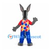 Donkey Mascot Costume in Gray with Diamond Pattern Shirt and Blue Trousers