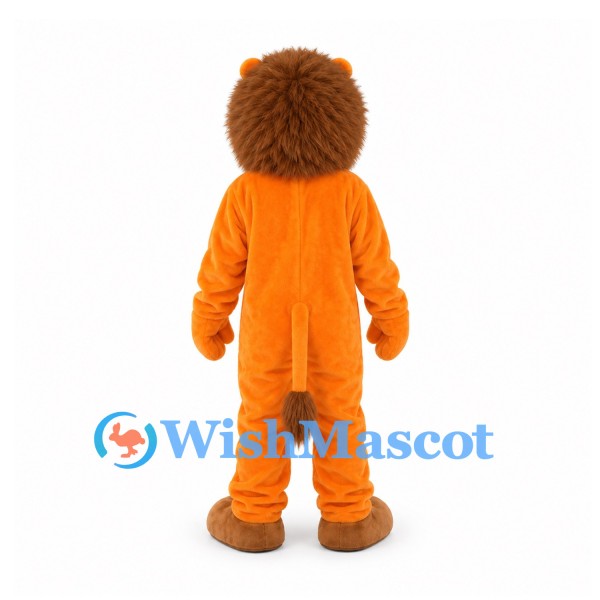 Lion Mascot Costume in Orange with Brown Mane and Small Ears