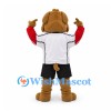 Dog Mascot Costume in Tan with White Sports Shirt and Red Sleeves