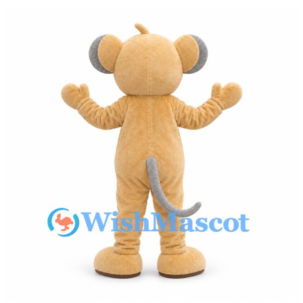 Mouse Mascot Costume in Beige with Gray Belly and Pink Nose
