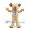 Mouse Mascot Costume in Beige with Gray Belly and Pink Nose