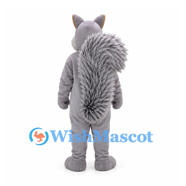 Squirrel Mascot Costume in Gray with Large Shaggy Tail