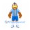 Bird Mascot Costume in Brown with Blue and White Striped Sports Uniform