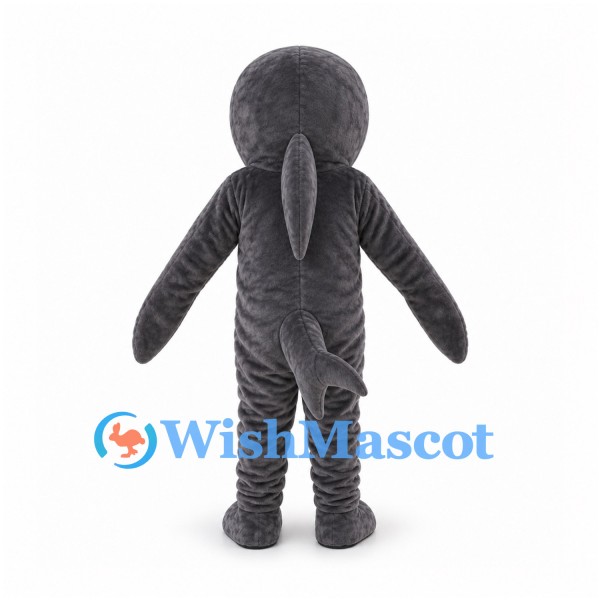 Shark Mascot Costume in Gray with White Belly and Smiling Teeth