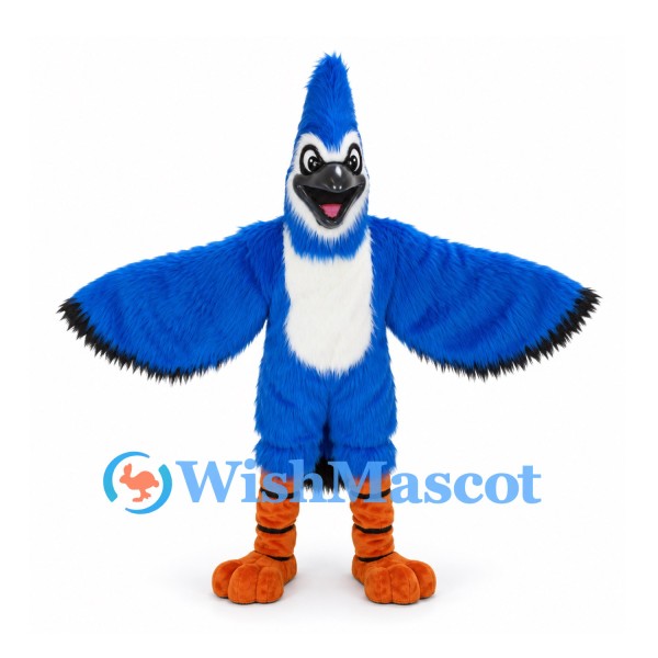 Blue Jay Mascot Costume in Blue with Large Spread Wings