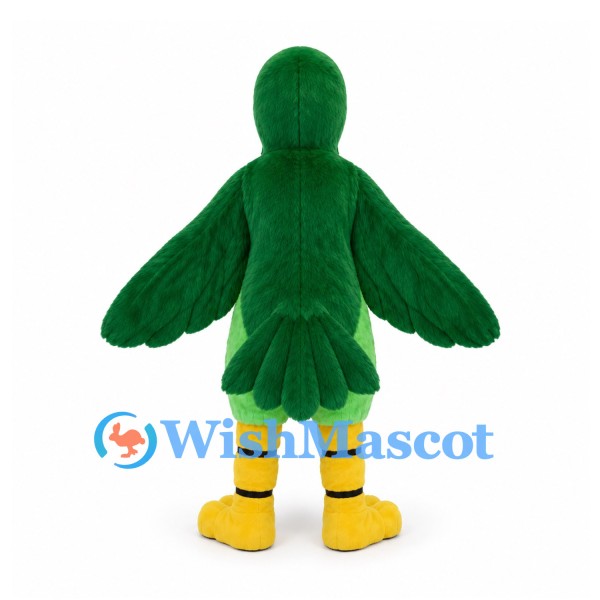 Parrot Mascot Costume in Green with Red Beak and Yellow Feet
