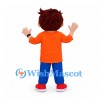 Boy Mascot Costume in Orange Shirt and Blue Shorts