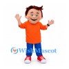 Boy Mascot Costume in Orange Shirt and Blue Shorts