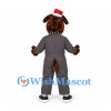 Dog Mascot Costume in Brown with Gray Jumpsuit and Red Santa Hat