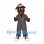 Dog Mascot Costume in Brown with Gray Jumpsuit and Red Santa Hat
