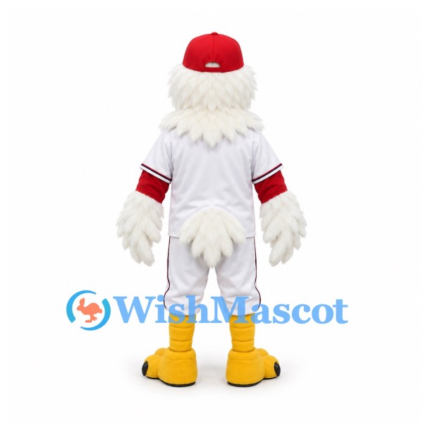 Eagle Mascot Costume in White with Baseball Uniform and Red Cap