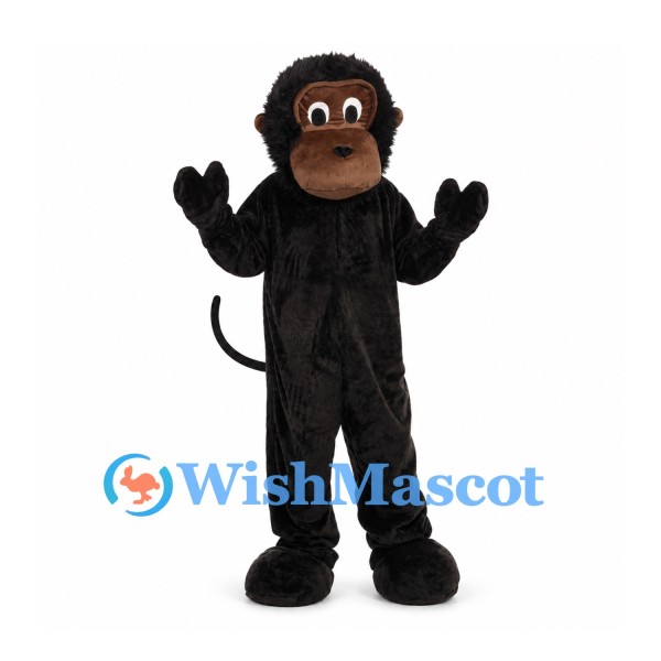 Monkey Mascot Costume in Black with Brown Face and Long Tail