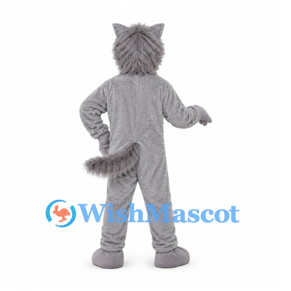 Wolf Mascot Costume in Gray with White Belly and Red Tongue