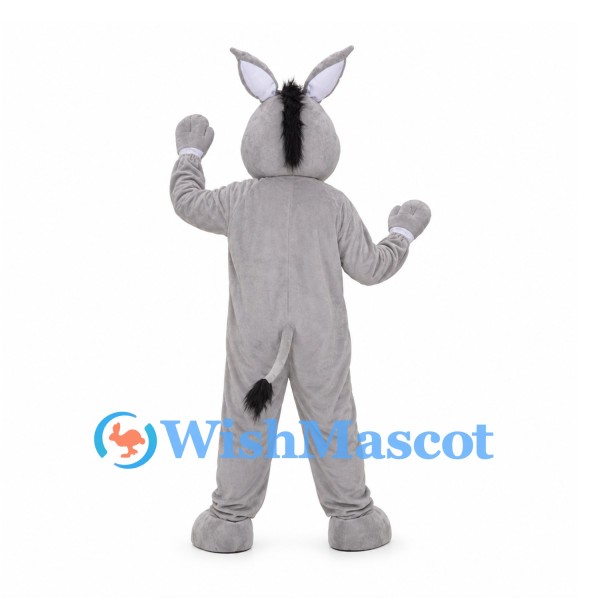 Donkey Mascot Costume in Gray with White Belly and Long Ears