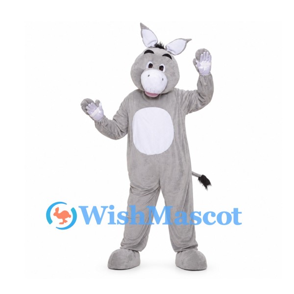 Donkey Mascot Costume in Gray with White Belly and Long Ears