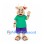 Cow Mascot Costume in Green Shirt with Purple Shorts and Red Hair Bows