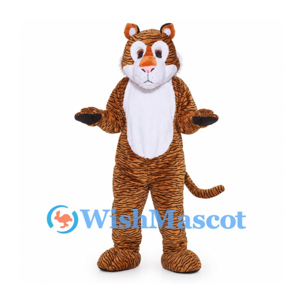 Tiger Mascot Costume in Orange with Fine Black Stripes and White Chest