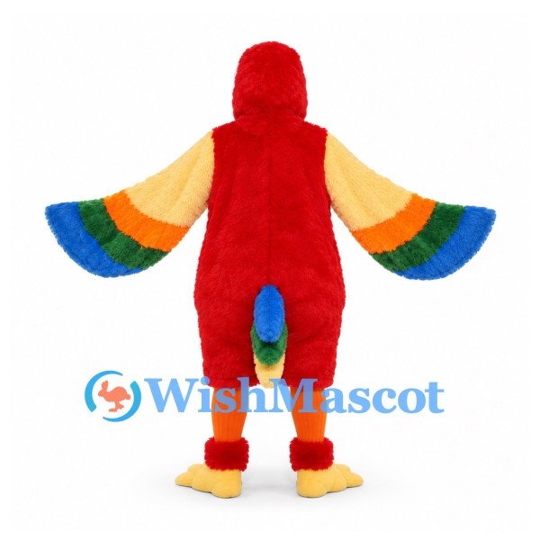 Parrot Mascot Costume in Red with Rainbow Wings