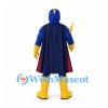 Superhero Mascot Costume in Blue and Yellow with Red Lined Cape