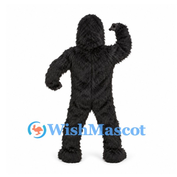 Gorilla Mascot Costume in Black with Muscular Chest and Shaggy Fur