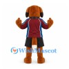 Saint Bernard Dog Mascot Costume with Burgundy Sports Shirt and Neck Barrel