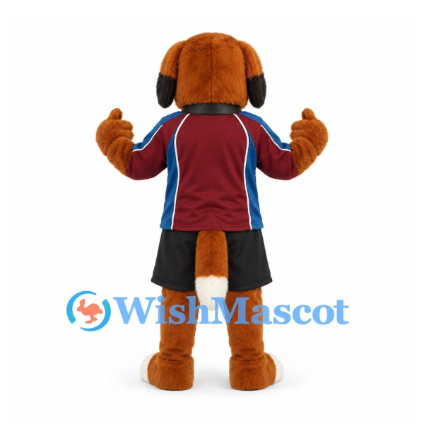 Saint Bernard Dog Mascot Costume with Burgundy Sports Shirt and Neck Barrel