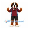 Saint Bernard Dog Mascot Costume with Burgundy Sports Shirt and Neck Barrel