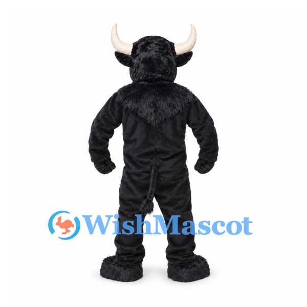 Minotaur Mascot Costume in Black with Horns and Muscular Torso